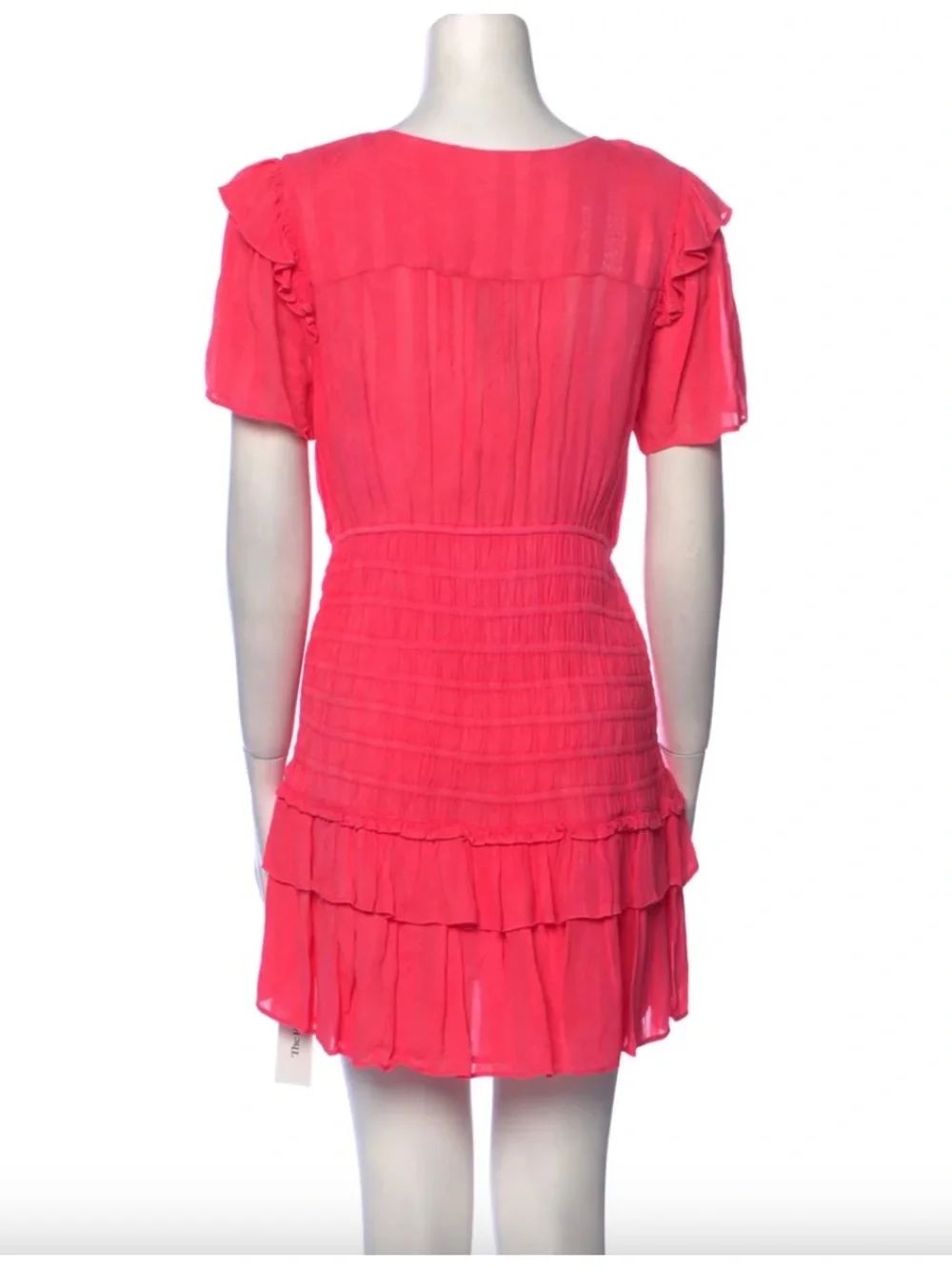 Love Shack Fancy Vibrant Pink Ruffled Tiered Mini Dress - Picture 2 of 8